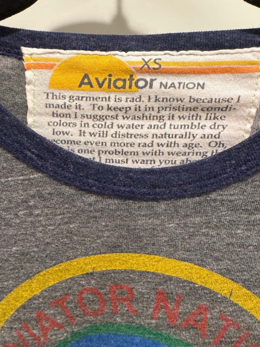 Aviator Nation Laguna Beach Gray Short Sleeve Tee with Navy Trim Retro Men XS - Picture 4 of 7